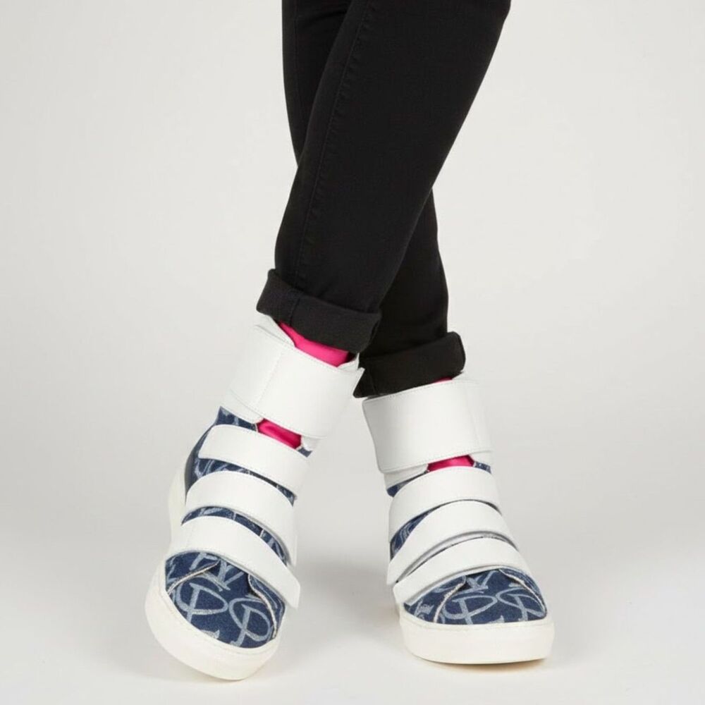 Cuple Women High Top Sneaker 7 37 Denim Sporty Chunky Casual Designer Blue White